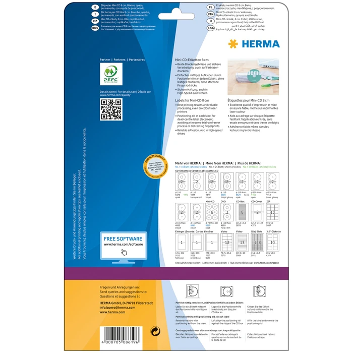 Herma Mini CD-Etiketten, 78mm, weiß, matt, 10 Blatt (60 Etiketten)