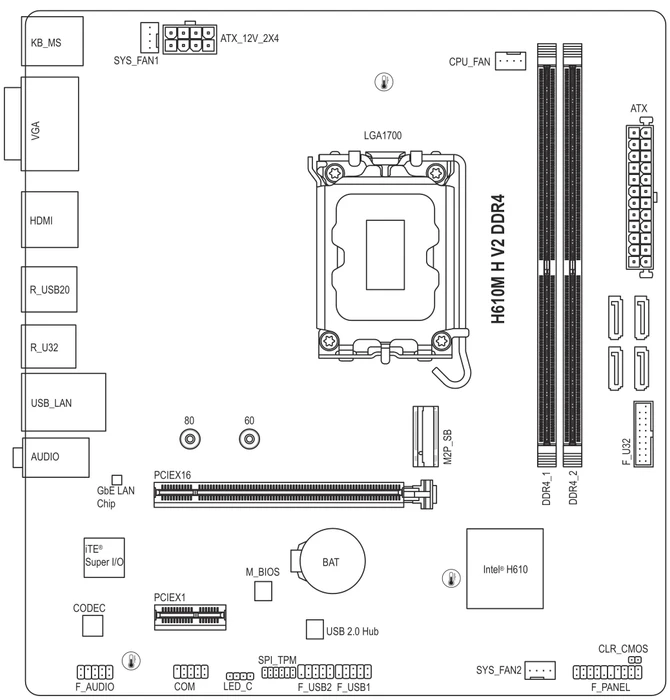 GIGABYTE H610M H V2 DDR4 (Intel 1700)