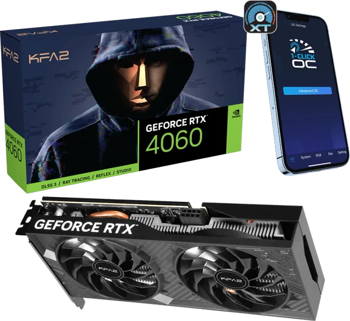 KFA2 GeForce RTX 4060 1-Click OC 2X V2, 8GB GDDR6, HDMI, 3x DP