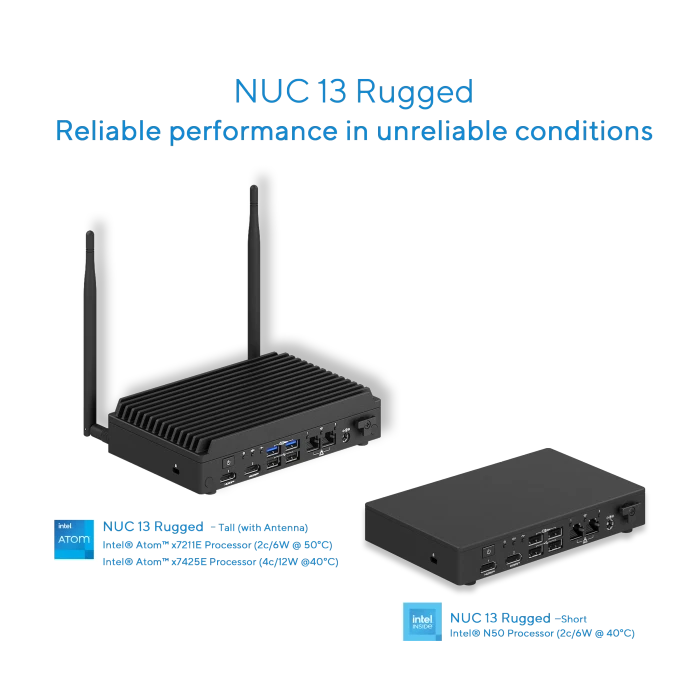 ASUS NUC 13 Rugged - Tall - Bravo Canyon - NUC13BRF / BNUC13BRFA200B02I, Atom x7211E, EU-Netzkabel