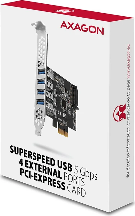 Axagon 4x USB-A 3.0, PCIe 2.0 x1