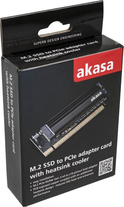 Akasa M.2 SSD to PCIe adapter card with heatsink cooler