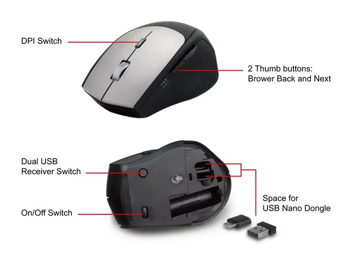 Equip Life Wireless Mouse with Dual-Connect Adapter, grau/schwarz, USB