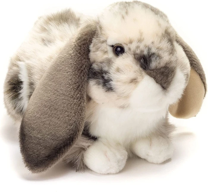 Teddy Hermann Hase Widder-Kaninchen liegend 30cm grau/weiß gescheckt
