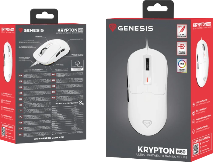 Genesis Krypton 660 Ultra-Lightweight Gaming Mouse weiß, USB