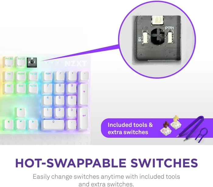 NZXT Function 2, matt weiß, LEDs RGB, hot-swap, Swift Optical PURPLE, USB, UK