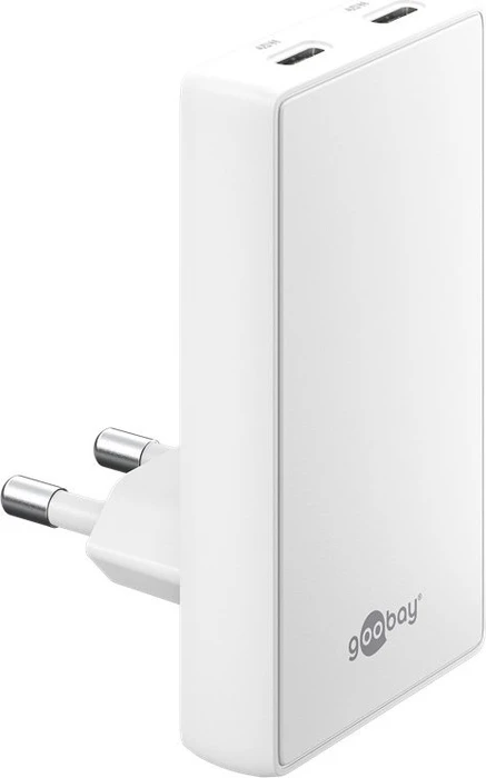 Wentronic Goobay USB-C PD GaN Dual-Schnellladegerät 90° Flat 45W weiß