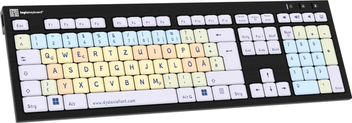 LogicKeyboard Nero Slim Line Dyslexie Keyboard PC, USB, DE