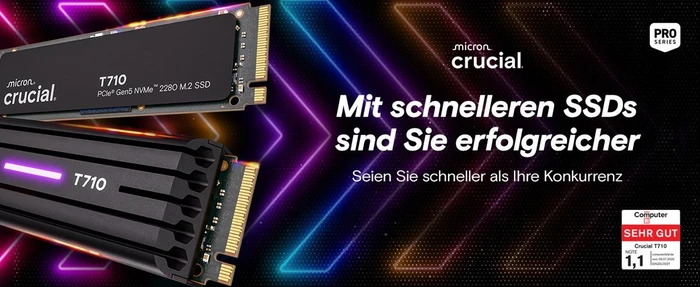 Crucial T710 SSD 2TB, M.2 2280 / M-Key / PCIe 5.0 x4, Kühlkörper