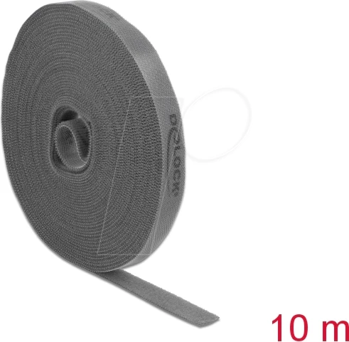DeLOCK Klettband auf Rolle, 15mm, 10m, grau
