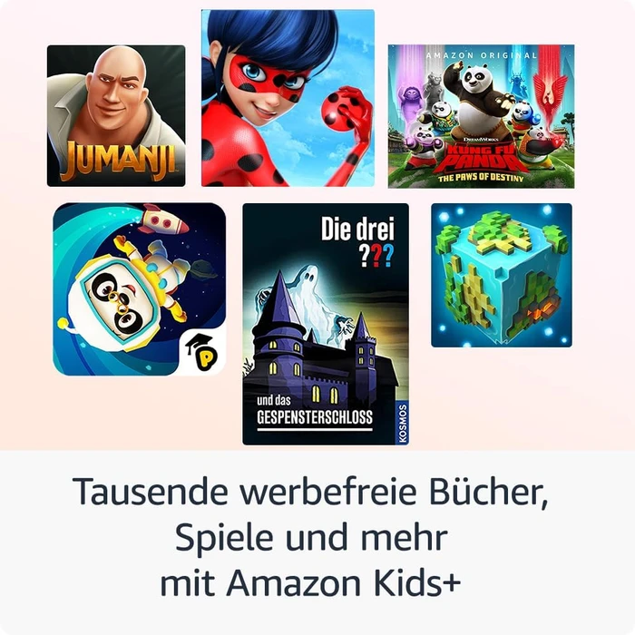 Amazon Fire HD 8 KFRAPWI 2024, ohne Werbung, rosa/blau, 32GB, Löwen-Design, Kids Pro Edition