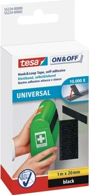 tesa On & Off Klettband schwarz, Klettband, 20mm/1m, 1 Stück