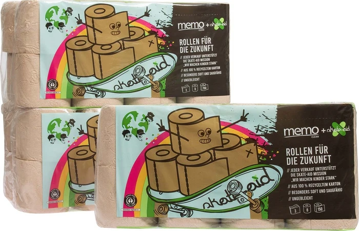 memolife memo + skate-aid Rollen für die Zukunft Recycling-Toilettenpapier 3-lagig braun, 56 Rollen