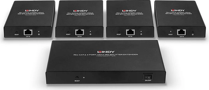 Lindy 4 Port HDMI 4K60 Splitter Extender, 70m, Cat.6