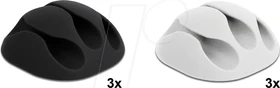 DeLOCK Kabelhalter mit 3 Durchführungen, selbstklebend, Set, schwarz/weiß, 6 Stück