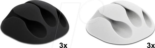 DeLOCK Kabelhalter mit 3 Durchführungen, selbstklebend, Set, schwarz/weiß, 6 Stück