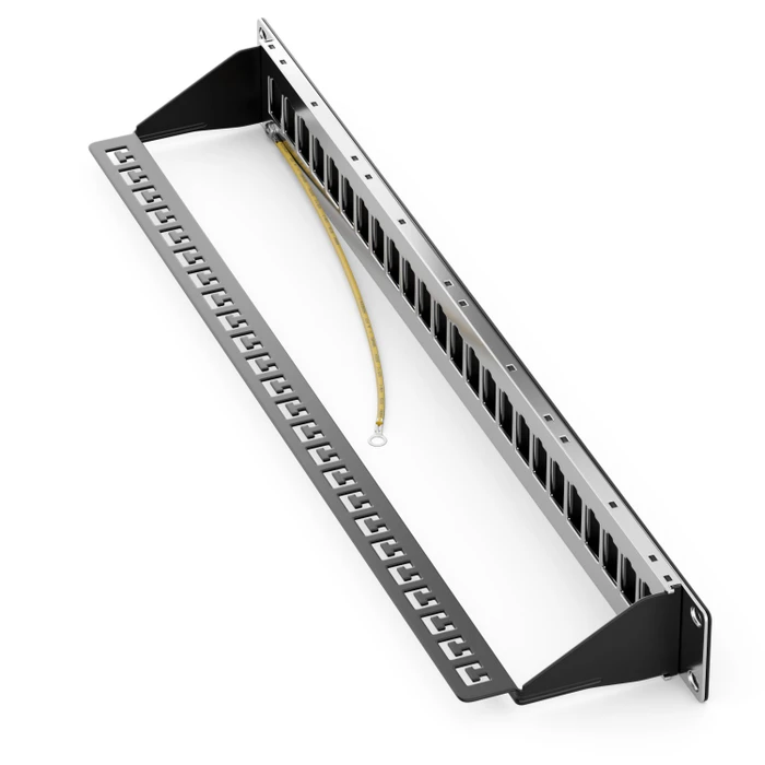 deleyCON Patchpanel für Keystone Module 19", 1HE, schwarz, inkl. RJ-45 Cat6a Module, 24-Port, 19", 1HE