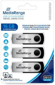 MediaRange USB Flexi-Drive 3er-Pack 16GB schwarz/silber, USB-A, USB 2.0