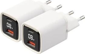 Revolt 2-Port-USB-Netzteil mit USB-A & C QC 3.0 PD und Display 33W weiß, 2er-Pack