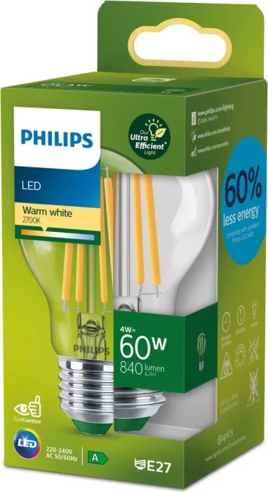 Philips LED CLA 60W A60 E27 CL UE SRT4 4W/827