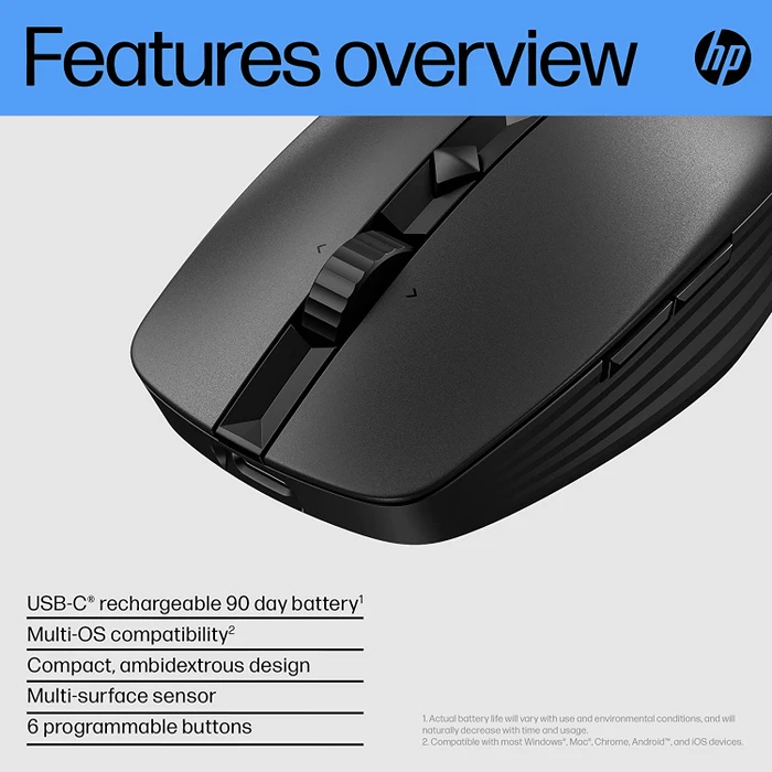 HP 715 Rechargeable Multi-Device Mouse schwarz, USB/Bluetooth