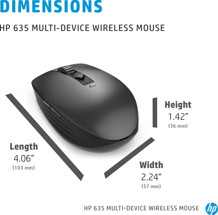 HP 635M Multi-Device Wireless Mouse, Nightfall Black schwarz/grau, USB/Bluetooth