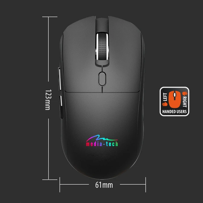 Media-Tech MT1124 2-in-1 Silent & Recharge Wireless Mouse, schwarz, USB/Bluetooth