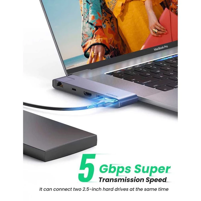 Ugreen 5-in-1 USB-C Hub for MacBook, 2x USB-C 3.1 [Stecker]
