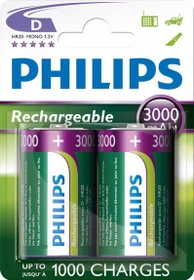 Philips Rechargeable Mono D NiMH 3000mAh, 2er-Pack