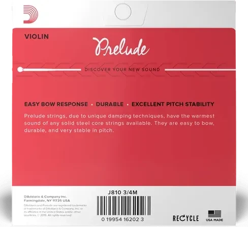 D'Addario Prelude Violin String Set, 3/4 Scale, Medium Tension