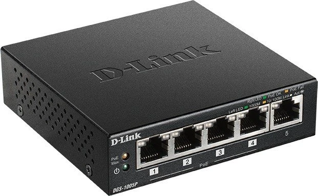 D-Link DGS-1000 Desktop Gigabit Switch, 5x RJ-45, 60W PoE+