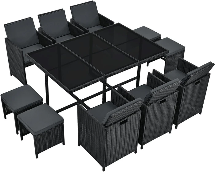 Juskys Baracoa Polyrattan Sitzgruppe XL schwarz