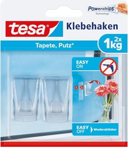 tesa Powerstrips Haken Deco transparent, 2 Stück