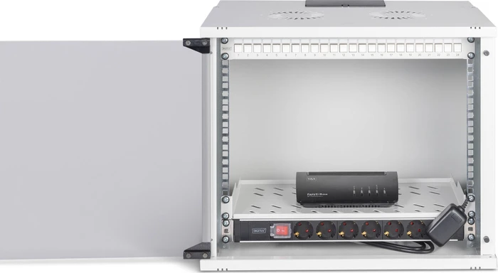 Digitus Professional SoHo Pro Line 19" Wandgehäuse SET 9HE, unmontiert, Sicherheitsglastür, IP20, RAL 7035, 400mm tief