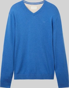 Tom Tailor Strickpullover mit V-Ausschnitt aus Baumwolle Strickpullover blau (Herren)