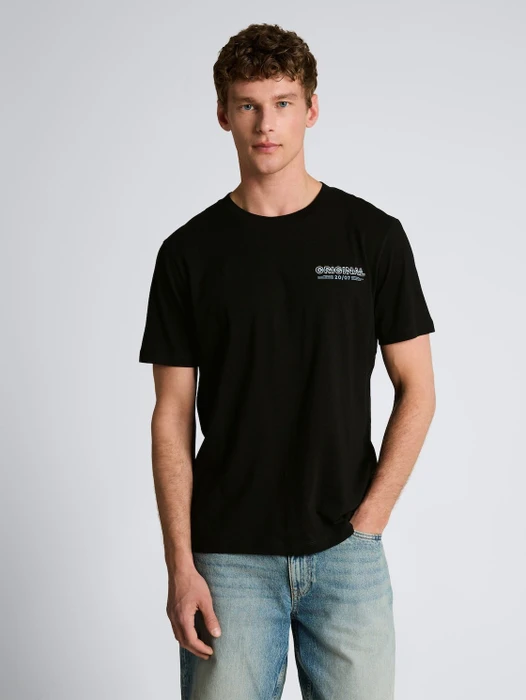 Tom Tailor Basic mit Logo-Print T-Shirt kurzarm deep sea black (Herren)