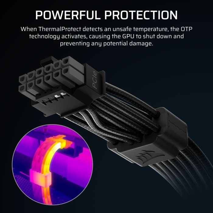 Corsair ThermalProtect PCIe 5.1 600W 12V-2x6 GPU Power Cable, schwarz, 65cm