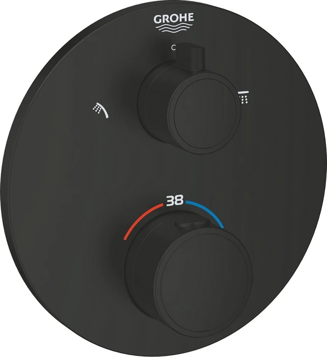 Grohe Thermostat-Brausebatterie mit integrierter 2-Wege-Umstellung schwarz matt