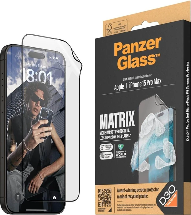 PanzerGlass Matrix Screen Protector Ultra-Wide Fit with Aligner Kit für Apple iPhone 15 Pro Max