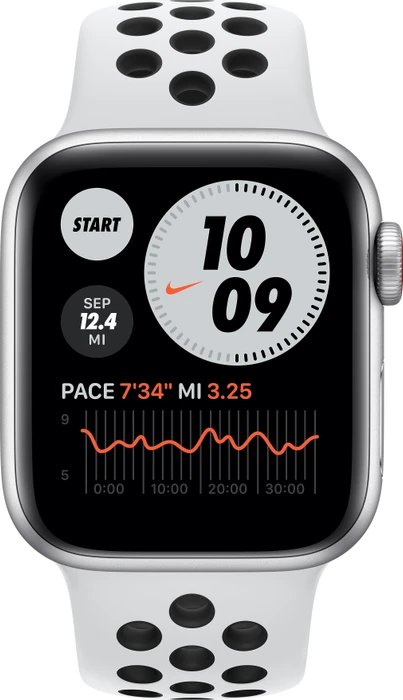 Apple Watch Nike SE (GPS + Cellular) 40mm silber mit Sportarmband platinum/schwarz