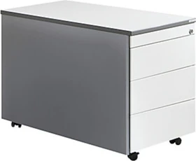 mauser Rollcontainer line, 1x Utensilienauszug, 3x Materialschublade, weißaluminium/reinweiß