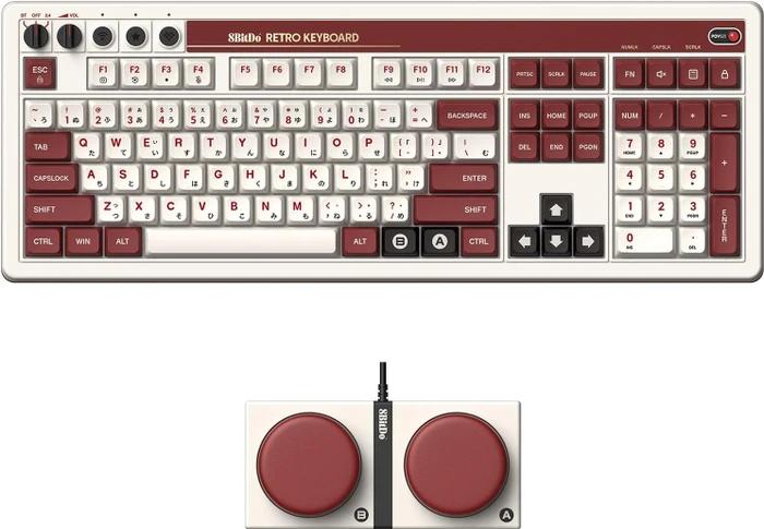 8BitDo Retro 108 Mechanical Keyboard, Fami Edition, weiß/rot, Kailh Box V2 WHITE, USB/Bluetooth, US