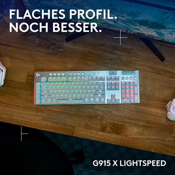 Logitech G915 X Lightspeed, weiß, LEDs RGB, GL TACTILE, USB/Bluetooth, US