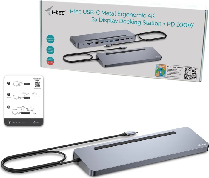 i-tec Metal Ergonomic 3x 4K Display Docking Station, USB-C 3.0 [Stecker]
