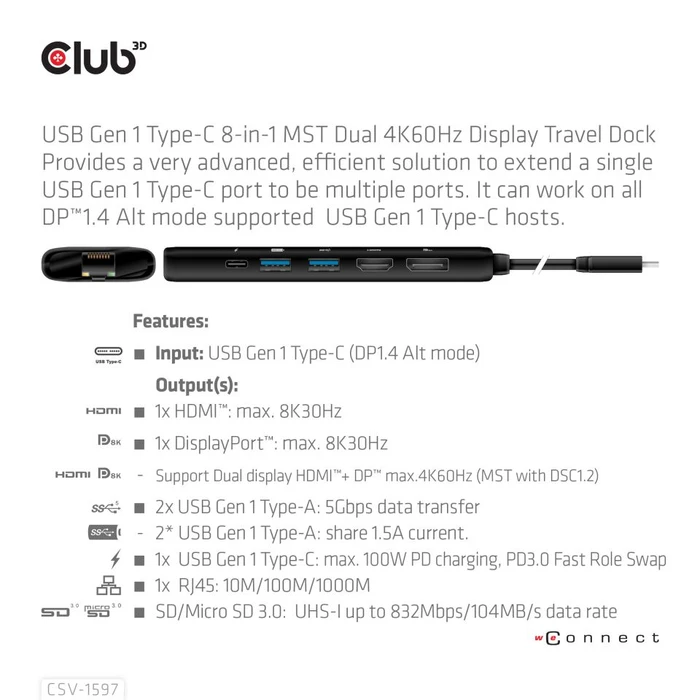 Club 3D 7in1 Hub, USB-C 3.0 [Stecker]