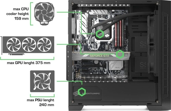 Endorfy SilentiumPC Armis AR3 TG RGB, Glasfenster