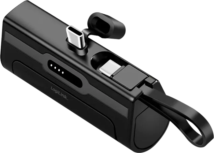 LogiLink Powerbank 4500mAh integriertes USB-C-Kabel und -Stecker 10W schwarz