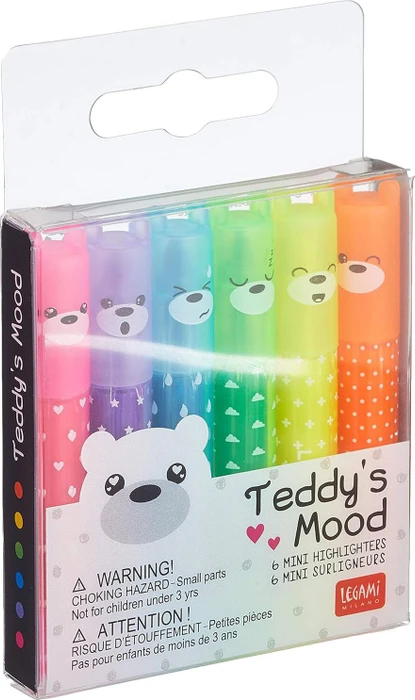 Legami Teddy's Mood Mini Textmarker sortiert, 6er-Set