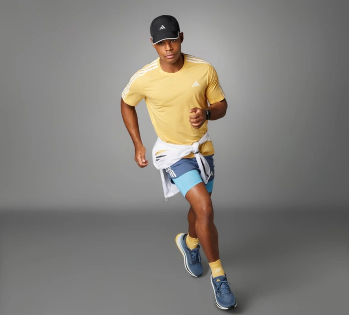 adidas Own The Run 3-Streifen Laufshirt kurzarm semi spark (Herren)