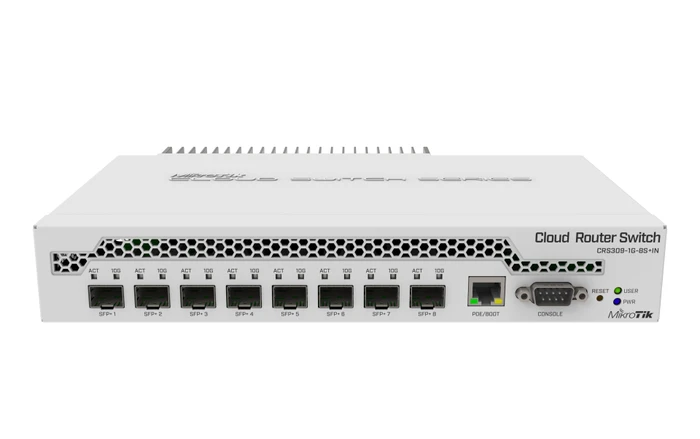 MikroTik Cloud Router Switch CRS309 Dual Boot Desktop 10G Smart Switch, 8x SFP+, 1x RJ-45, PoE+ PD